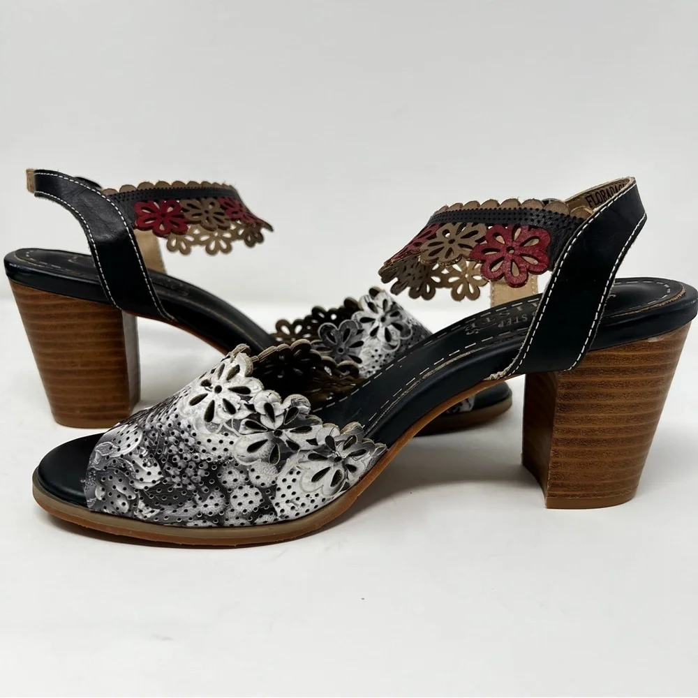 Spring Step Floral Cutout Heels - Black, White, Red